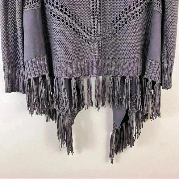 International Concepts Brown Faux Suede Knit Fringe Open Cardigan Size L - Picture 9 of 13